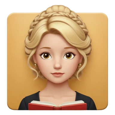 Cinematic Realistic Journal Portrait, depicted with lifelike skin texture, subtle rosy undertones, and soft natural lighting that enhances the gentle contours of her face. Her intricately detailed golden blonde hair is elegantly styled in an updo, sticker