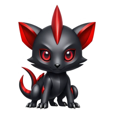 Modern futuristic black dark fakemon-creature with red accents sticker