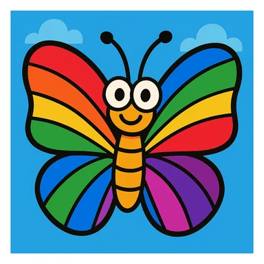 a butterfly in vibrant toon style, bright and colorful, cartoon look, rainbow pride colors sticker