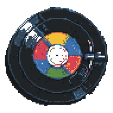 vinile con disco, stile pixel art, dettagli semplici sticker