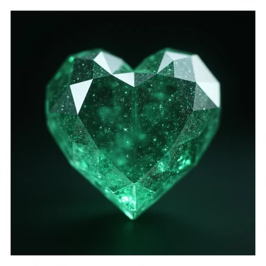 photorealistic emerald gemstone heart with sparkles and faceted texture sticker