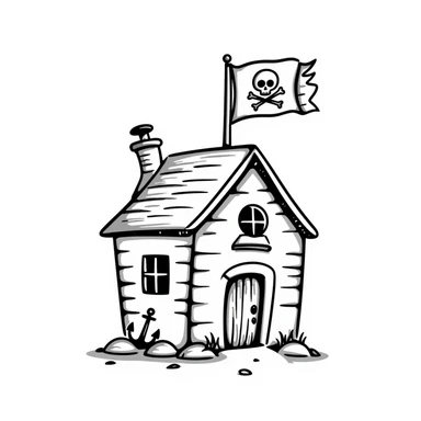 old pirate's house with skull flag sticker