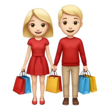 HAPPY SMILEY FACE EMOJI BOY AND GIRL WITH HANDS AND FEET WITH SHOPPING BAGS IN EACH HAND sticker