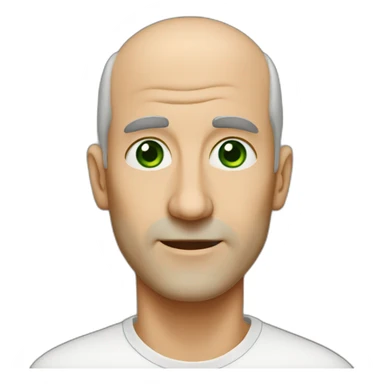 55-year-old man, a long nose, green eyes, balding sticker