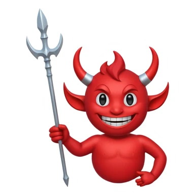 A red demon smiley face holding a trident sticker