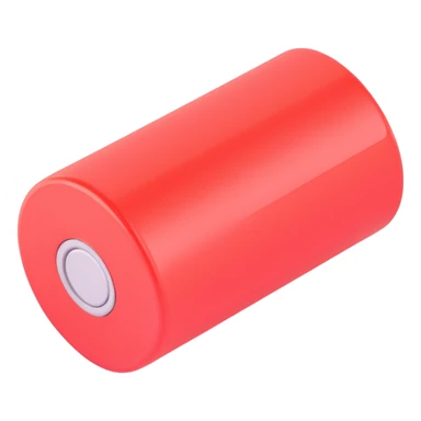 realistic 3D red low battery icon, slightly top view, isolated on white background sticker