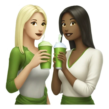 brunette and blondie drinking matcha sticker