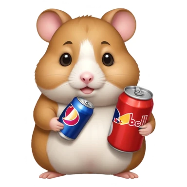 Funny cartoon-style fat hamster wide eyed with a can of redbull sticker