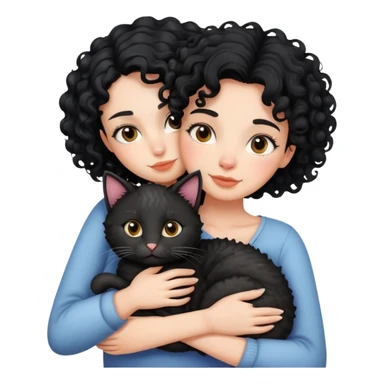 generate a woman with curly black hair huging a cat sticker