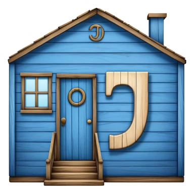 Big blue house with letter J sticker