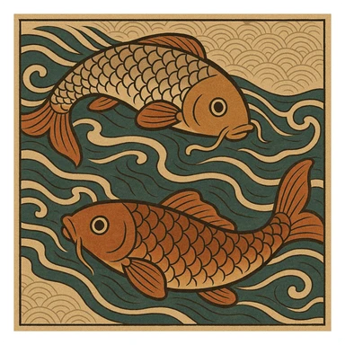koi fish swimming in water, ukiyo-e style illustration sticker