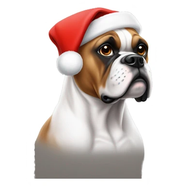 white boxer with santa hat sticker