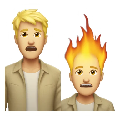 screaming on fire emoji blonde hair yellow skin one man with very very short hair sticker