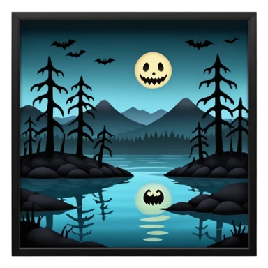 horror lake in dark sticker