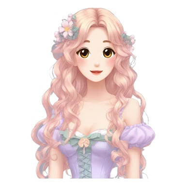 gorgeous pretty attractive anime lady beautiful hair with gorgeous dress fairycore cottagecore pastelcore detailed high quality trending VOGUE aesthetic sticker