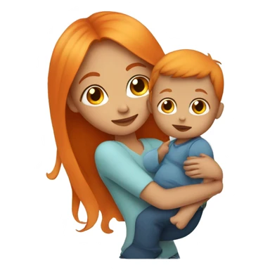 Girl with long orange hair holding baby boy  sticker