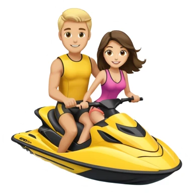 blonde guy and brunette female on a yellow jetski  sticker