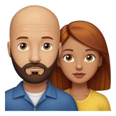 Couple. A bald man with dark brown beard and a girl with light skin. She has dark yellow brown auburn hair. sticker