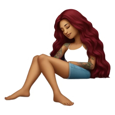 Beautiful tattooed burgundy long haired woman napping on sofa sticker