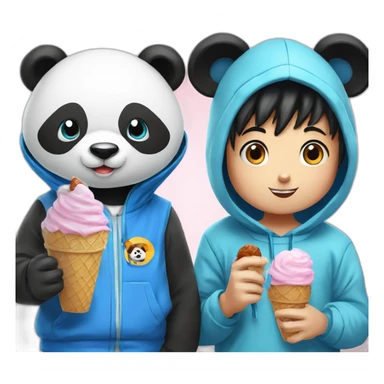 Panda eating ice cream And son goku with blue hoodie  sticker
