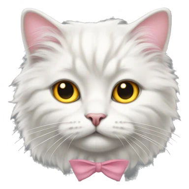 white fluffy cat dark gray markings on face yellow and orange eyes with pink bow collar sticker