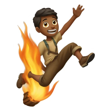 a boy leap above a campfire sticker