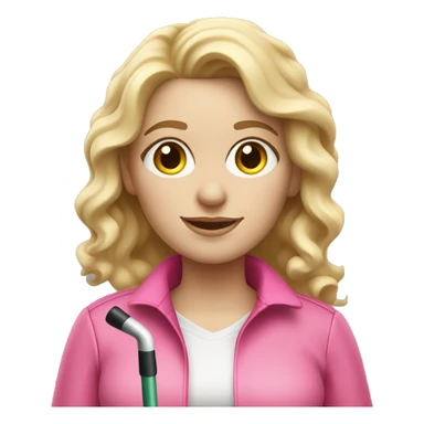 Blonde hair woman , wavy hair, white skin , pink outfit , holding a white cane for the blind sticker