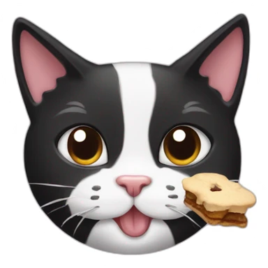 sweet tuxedo cat eating a treat sticker