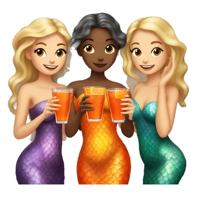Three beautiful mermaids (light skin) drinking aperol sticker