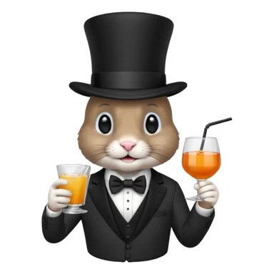 rabbit wearing suit, bowtie and top hat, holding glass of drink sticker