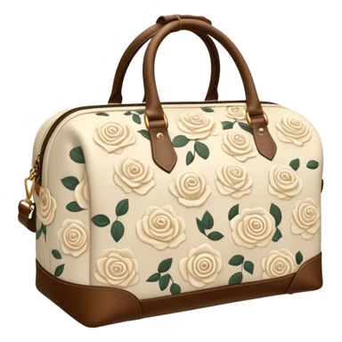 A sports bag with a pale beige print in a small cream roses sticker