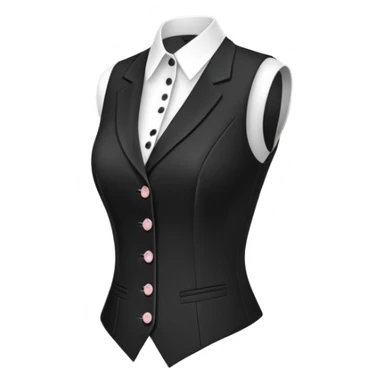black formal women's vest with feminine cut, 3 buttons, tailored for women, sleeveless garment only sticker