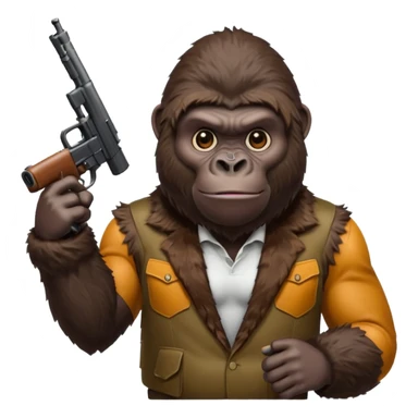 A mean gorilla holding a big gun in the air sticker