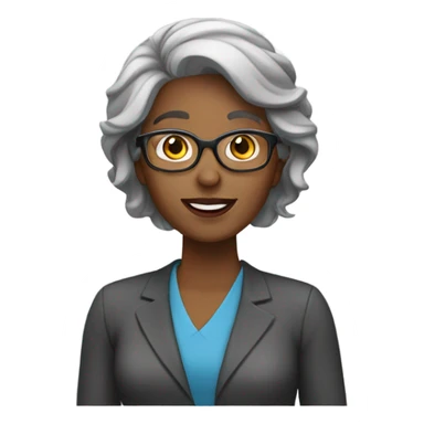 female Teacher with black hair with gray sticker