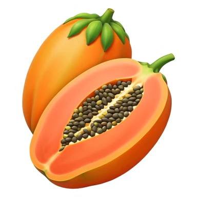 papaya with seeds visible, vibrant orange and green sticker