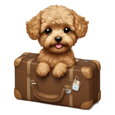 Brown Maltipoo with suitcase sticker