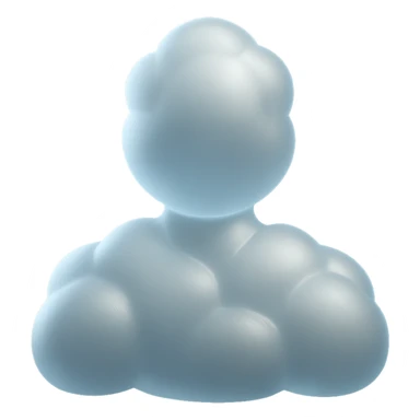 front-facing person composed entirely of white fluffy convex clouds, shoulders visible, matte glass style sticker