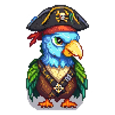 parrot with a pirate patch over one eye and a pirate hat sticker