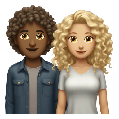 Tan skin curly hair girl with brown eyes with blonde guy with grey eyes sticker