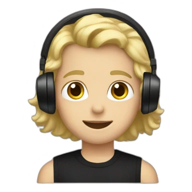 A blond boy with a black tank shirt and a black headset sticker