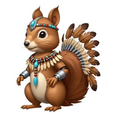 Full Robotic squirrel wearing native American regalia with feathers and beads sticker