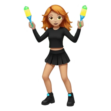 Ginger girl dancing at a rave. Full body, wearing dark colours sticker