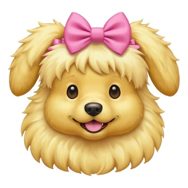 Yellow fluffy dog with pink bow on ears sticker