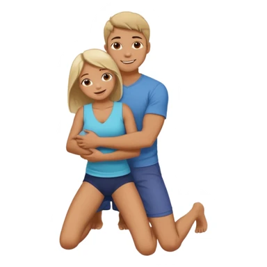 A kneeling male is holding female who’s wrapped around them—arms around the neck and legs around the waist—in a tight embrace. sticker