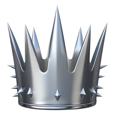 A spiked crown emoji made of silver chrome, sharp yet rounded metallic spikes, glossy reflections, aggressive luxury swag aesthetic, iOS emoji style, centered, clean white background sticker