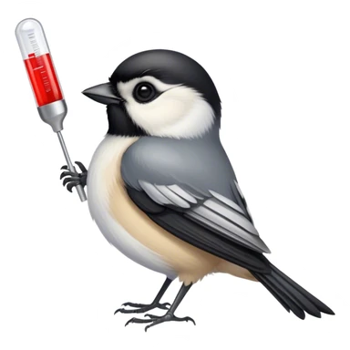 Chickadee with thermometer in beak sticker