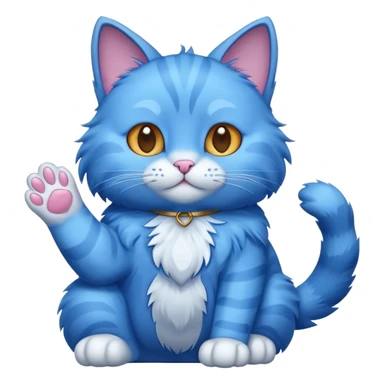 blue cat with raised paw sticker