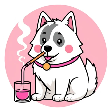 White belgian Shepard smokes a pink bong sticker