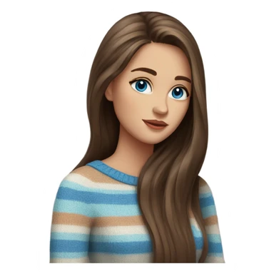 beautiful woman, long straight brown hair, blue eyes, striped knit sweater sticker