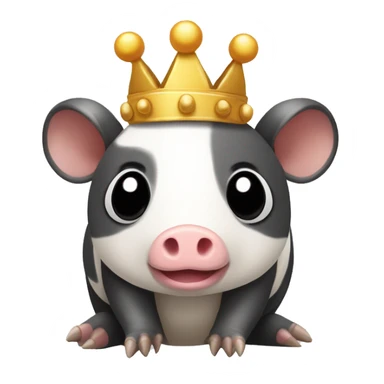 Black and white piebald chubby round armadillo pig panda centipede armadillo wearing a crown sticker